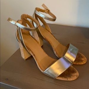 Anthropologie Gold Cork Chunky Heels Size 9